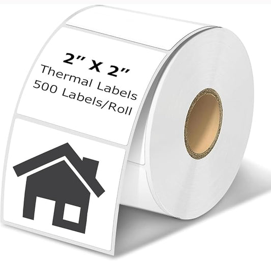 2" x 2" Thermal Labels Stickers White, Square Thermal Shipping Stickers, Multipurpose Inventory Self-Adhesive Direct Thermal Label for Small Business (500 Labels/Roll)