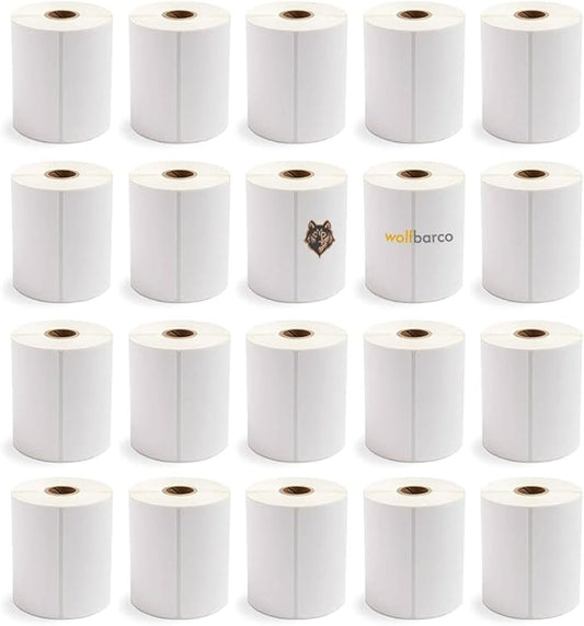 20 Rolls (5000 Labels) Direct Thermal Paper Shipping Label Industrial Grade 4" x 6", with Perforation, 1" Core, 4" OD, 250 Labels per Roll - White, Compatible with Zebra, Godex and Other Printers