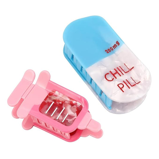 Pharmacy Syringe Hair Clip Large Chill Pill Hair Claw Clip Personalized Acetate Hair Accessory for Women (Blue Pill + Syringe)