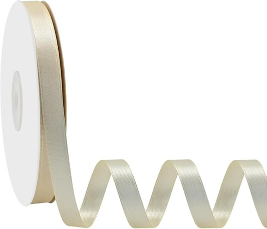 Double Face Ivory Satin Ribbon 3/8 Inch X 50 Yards Polyester Ivory Ribbons for Gift Wrapping Fabric Ribbon for Crafts Flower Bouquet Sewing Arts Wedding Party Decoration