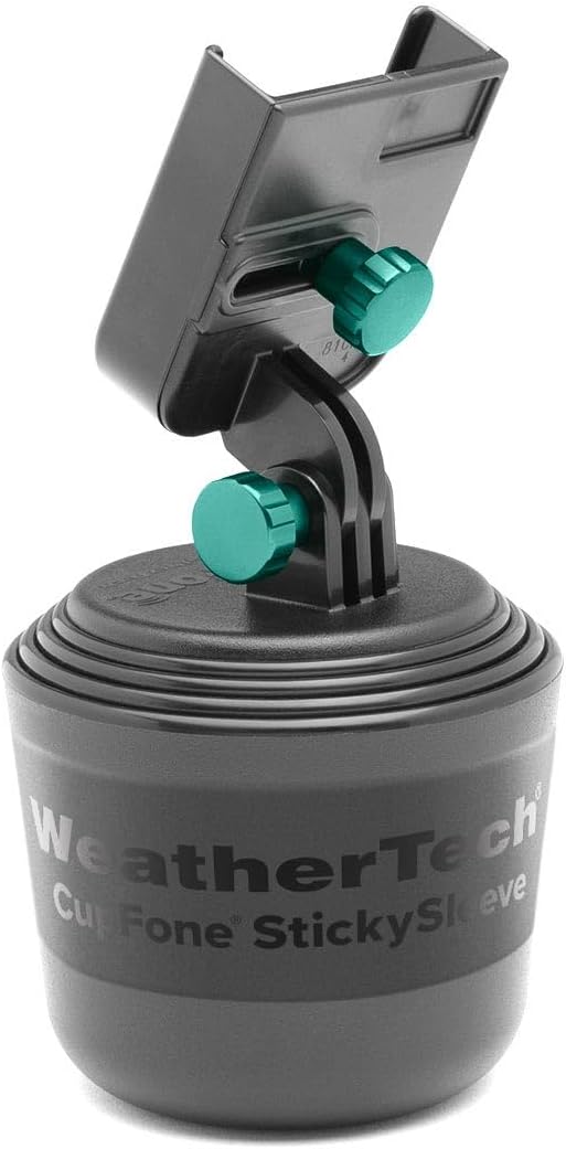 WeatherTech CupFone, Universal Cup Holder Phone Mount for Cars – Adjustable & Secure Fit with Open Access for Charging – Compatible with iPhone, Android - Metal Knobs, Turquoise