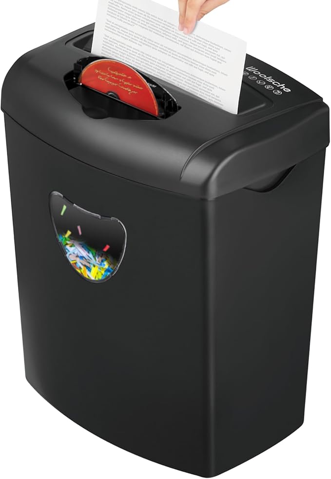 Woolsche 12-Sheet Cross Cut Paper Shredder with Large 5.55-Gallon Basket - P-4 Security, 3-Mode Shred for Cards/CDs/Staples/Clips - Jam Proof System for Office (ETL Certified)