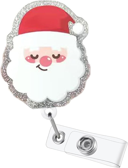 Santa Claus Badge Reel,Retractable Christmas Nurse Nursing Badge Clip Christmas Badge Holder Cute Gifts for RN CNA LPN Medical Worker & Teacher Name Tag Accessories |Acrylic