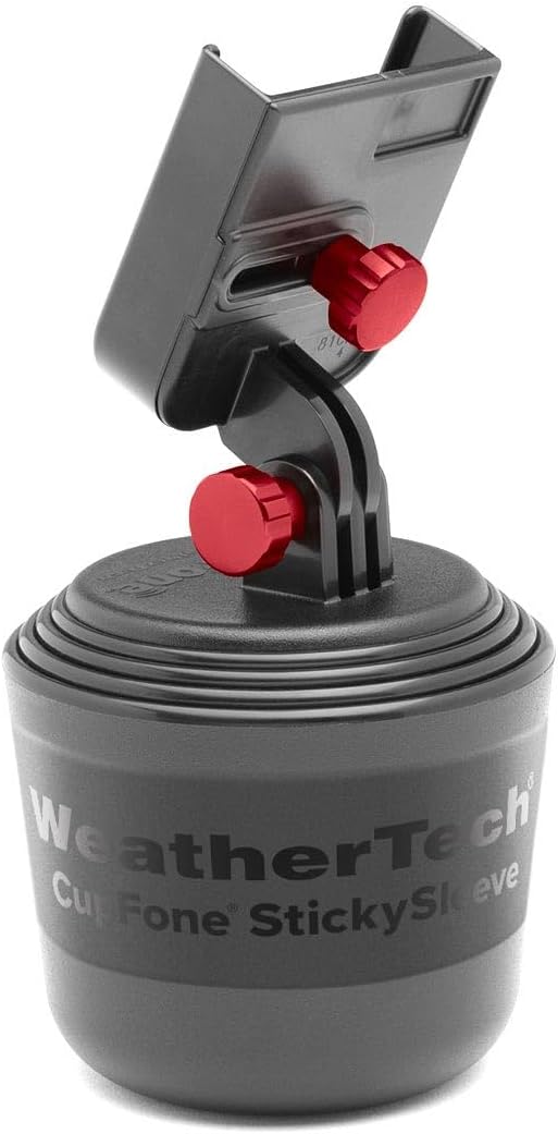 WeatherTech CupFone, Universal Cup Holder Phone Mount for Cars – Adjustable & Secure Fit, Hands-Free Phone Holder with Open Access for Charging – Compatible with iPhone, Android - Metal Knobs, Red