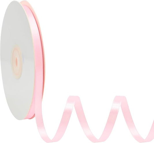 Double Face Pink Satin Ribbon 1/4 Inch X 50 Yards Polyester Pink Ribbons for Gift Wrapping Fabric Ribbon for Crafts Flower Bouquet Sewing Arts Wedding Party Decoration