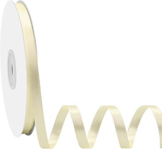 Double Face Ivory Satin Ribbon 1/4 Inch X 50 Yards Polyester Ivory Ribbons for Gift Wrapping Fabric Ribbon for Crafts Flower Bouquet Sewing Arts Wedding Party Decoration