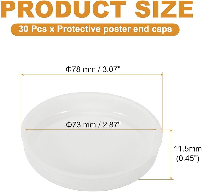 PATIKIL 30 Pcs Mailing Tube Plastic End Caps 2.9" ID PE Round Cardboard Shipping Tube Lids White Protective Poster End Caps for Paper Documents Artwork Storage