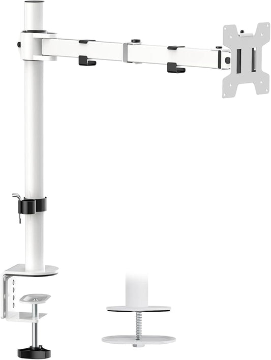 WALI Monitor Arm Mount for Desk, Single Computer Desk Mount, Monitor Bracket Mount Stand Single, up to 32 inch, 22 lbs (M001-W), White