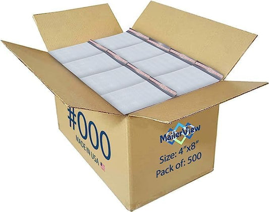 White Small Bubble Mailers 4x8 Inch #000 | Thick Padded Poly Bubble Mailer Envelopes | Bubble Envelopes | Waterproof Mailing Envelopes | 500 Pack Bulk | Trading Card sports card Shipping | USA Made