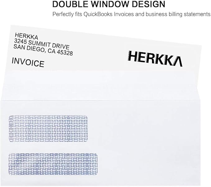#9 Double Window Security Envelopes, HERKKA No.9 Double Window Business Envelopes Designed for Invoices and Business Statements - Number 9 Size 3 7/8 Inch X 8 7/8 Inch - 24 LB - 100 Pack