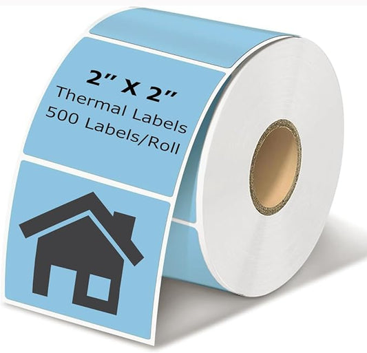 2" x 2" Thermal Labels Stickers Blue, Square Thermal Shipping Stickers, Multipurpose Inventory Self-Adhesive Direct Thermal Label for Small Business (500 Labels/Roll)