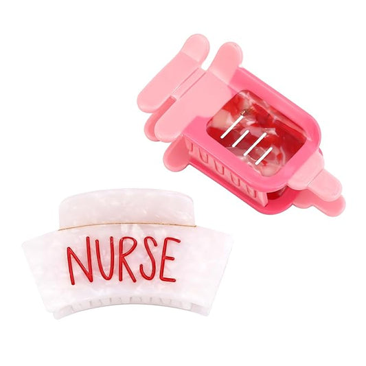 Nurse Cap Hair Claw Clip with Syringe Hair Clip Claw Set of 2 for Women Gift Acetate Hair Accessory