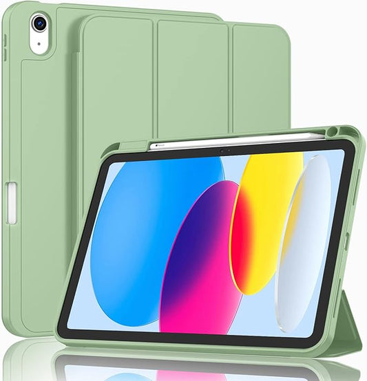 ZryXal iPad (A16) Case/iPad 10th Generation Case [11-Inch 2025/10.9 Inch 2022] with Pencil Holder, Smart Cover with Soft TPU Back [Support Auto Wake/Sleep] (Matcha Green)