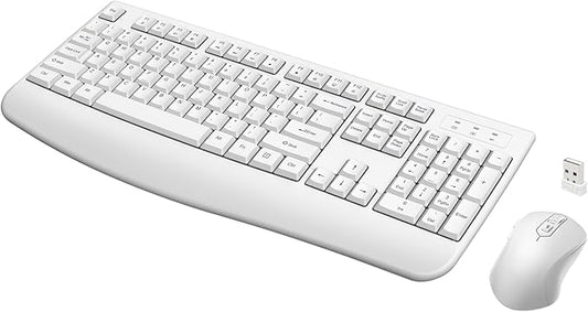 Wireless Keyboard and Mouse Combo, Full-Sized 2.4GHz Wireless Keyboard with Comfortable Palm Rest and Optical Mouse for Windows, Mac OS PC/Desktops/Computer/Laptops (White)