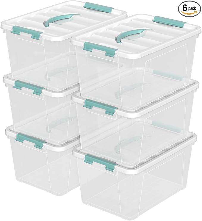 Xyskin 6 Pack 14 Quart Stackable Plastic Storage Bins with Lids and Latching Buckles, Storage Latch Box/Bins, Clear