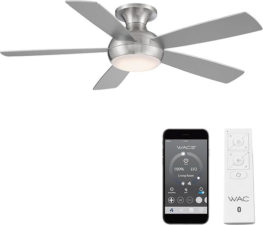 WAC Lighting Odyssey 5-Blade Metal Smart Flush Mount Ceiling Fan in Nickel