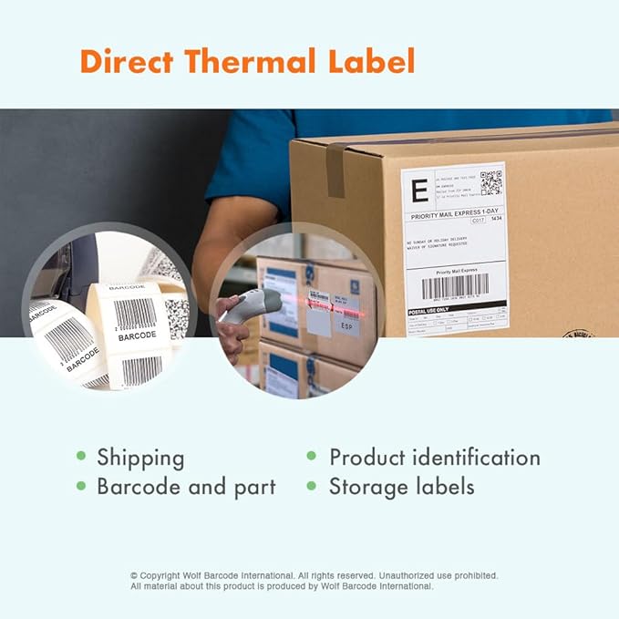 10 Rolls (2500 Labels) Direct Thermal Paper Shipping Label Industrial Grade 4" x 6", with Perforation, 1" Core, 4" OD, 250 Labels per Roll - White, Compatible with Zebra, Godex and Other Printers