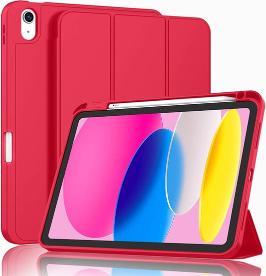 ZryXal iPad (A16) Case/iPad 10th Generation Case [11-Inch 2025/10.9 Inch 2022] with Pencil Holder, Smart Cover with Soft TPU Back [Support Auto Wake/Sleep] (Red)