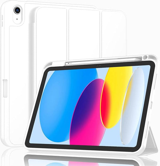 ZryXal iPad (A16) Case/iPad 10th Generation Case [11-Inch 2025/10.9 Inch 2022] with Pencil Holder, Smart Cover with Soft TPU Back [Support Auto Wake/Sleep] (White)
