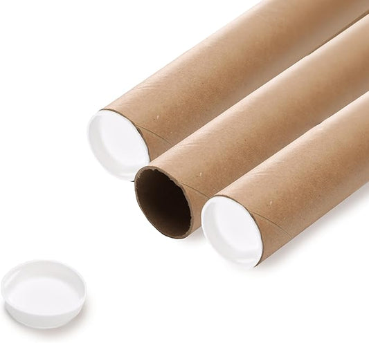 The Boxery Brown/Kraft Shipping, Storage, Posters, Arts, Crafts, Documents, Mailing Tubes 2 inch x 18 inch - 50 PACK, Made in the USA, Reusable and Recyclable