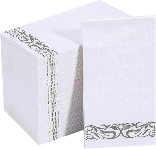 Vplus 200 Pack Paper Napkins Guest Towels Disposable Premium Quality 3-ply Dinner Napkins Disposable Soft, Absorbent, Perfect for Kitchen, Wedding, Parties, Dinners or Events(Silver)