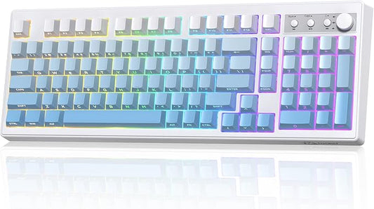 ZIYOU LANG K100 Wireless Gaming Keyboard,99 Keys Tri-Mode BT/2.4GHz/USB-C Creamy Color Keyboard with Number Pad RGB,Media Knob Custom Programmable Computer Keyboards for PC/Mac/Xbox (Blue)