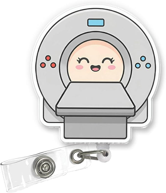 Whimsical MRI Badge Reel, Cute Radiology Retractable ID Holder with Alligator Clip for MRI Tech, Imaging Staff, Sonographers & Medical Workers