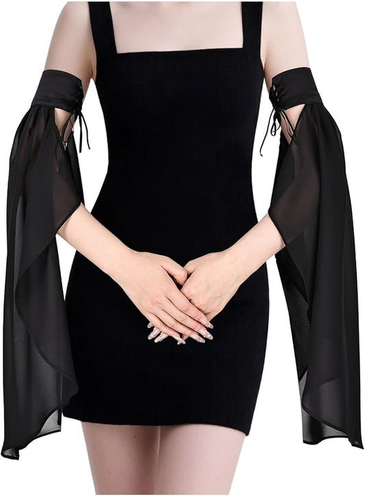 Women's Victorian Chiffon Sleeves Gothic Detachable Tulle Long Gloves for Halloween Vampire Witch Cosplay Costume