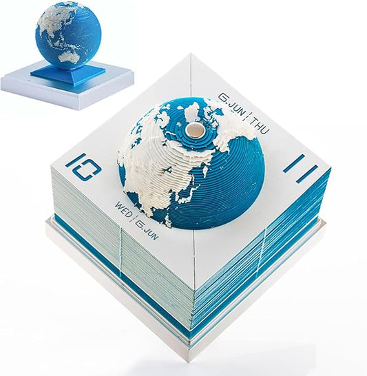 3D Calendar 2026 Stereo Earth Desk Time Piece Calendar Memo Pad 365 Days Scheduler Notepad Tear Away Sculpture Paper Earth Model Sculpture for Planning and Organizing Your Home, School or Office