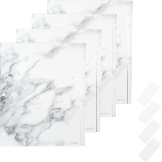 Yoobi Marble Binder Dividers 8-Tab Sturdy Poly Binder Organizer w/Blank Sticky Labels 4 Pack