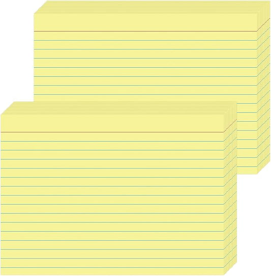 Yellow Ruled Index Cards 5x7 Inch - 50 Pack Study Flash Cards for School, Office & Home, Durable Note Cards with Lines