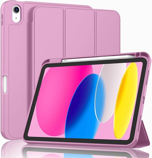ZryXal iPad (A16) Case/iPad 10th Generation Case [11-Inch 2025/10.9 Inch 2022] with Pencil Holder, Smart Cover with Soft TPU Back [Support Auto Wake/Sleep] (Pastel Violet)