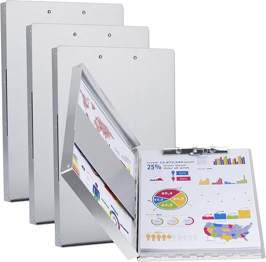 ZCZN Aluminum Clipboard with Storage and Clip Recycled, 4 Pack Clipboard Folders, Sturdy Letter Size Recycle Metal Form Holder for Business Office Medical Professionals, Letter Size (Silver)