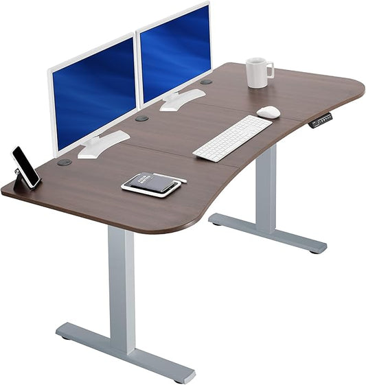 VIVO Electric 63 x 32 in Standing Desk, Memory Height Adjustment, 1B Series, Holds 220 lbs, Dark Walnut Top Gray Frame, DESK-KIT-1G1D