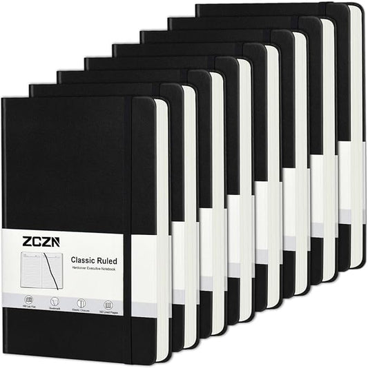 ZCZN 8 Pack Hardcover Journal Notebooks, 5.5"x8.3", Hardcover, Black, A5 Lined Journals for Notes-taking,Writing,Diary, Ruled Journaling Notebooks for Work School Travel Home