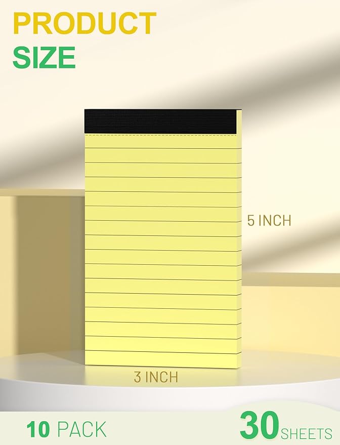 Yellow Note Pads 3x5 Small Notepads 3x5 Memo Pads Small Notebooks 3x5 Writing Pads 3x5 Lined Notepads 10 Pack Small Pads of Paper 3 x 5 Note Paper Pads 3x5 Yellow Pocket Notebook 30 Sheets per Notepad