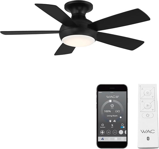 WAC Lighting F-034L-MB Odyssey 44" Hugger Ceiling Fan with LED Lights & Remote, Matte Black