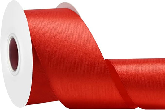 Double Face Red Satin Ribbon 2 Inch X 25 Yards Polyester Red Ribbons for Gift Wrapping Fabric Ribbon for Crafts Flower Bouquet Sewing Arts Wedding Party Decoration