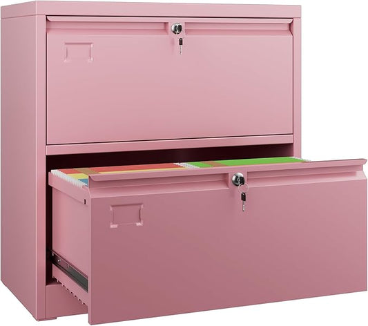 SUXXAN 2 Drawer File Cabinet, Lateral Filing Cabinet with 2 Locks for Home Office, Black File Cabinets with Business Card Holder for Letter/Legal/F4/A4 Hanging Files