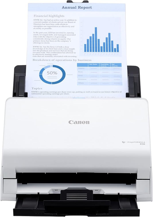 Canon imageFORMULA R30 - Office Document Scanner, Auto Document Feeder, Duplex Scanning, Plug-and-Scan Capability, No Software Installation Required