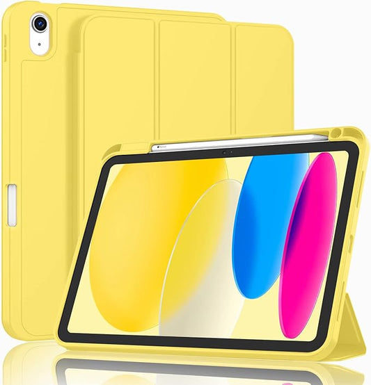 ZryXal iPad (A16) Case/iPad 10th Generation Case [11-Inch 2025/10.9 Inch 2022] with Pencil Holder, Smart Cover with Soft TPU Back [Support Auto Wake/Sleep] (Yellow)