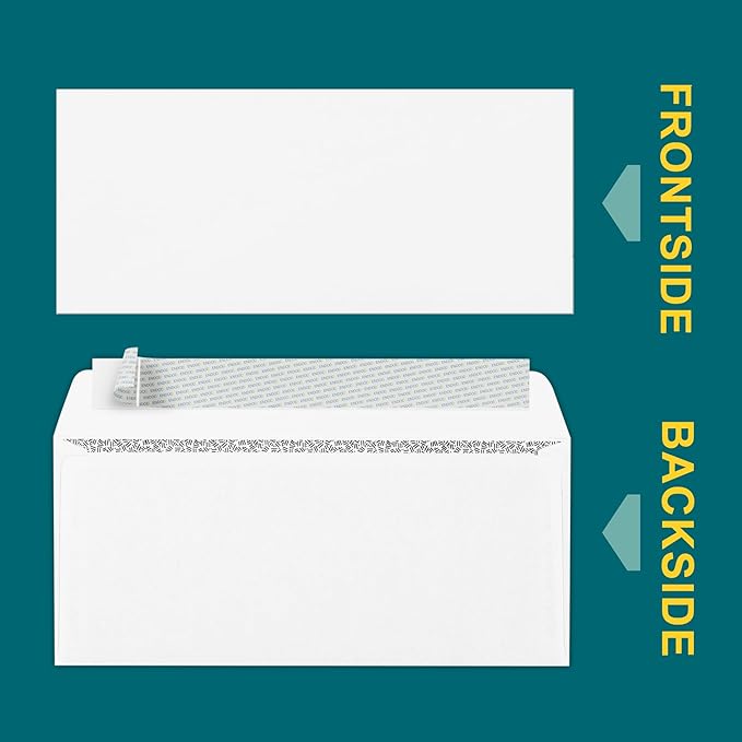 #9 Envelopes Self Seal - 50 Pack - Security Tinted 3 7/8" x 8 7/8" Business Envelopes Peel & Seal for Mailing Letter Size - Legal for Invoices, Statements - 24lb White Plain