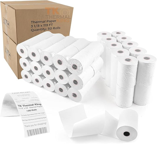 (100 Rolls) 3 1/8" x 119' Thermal Paper, POS Receipt Paper for Retail Business Cash Register, Fits Most Credit Card Terminal