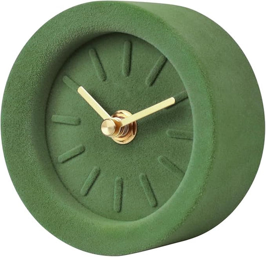 Vintage Desk Flocking with Cement Analog Clock Battery Operated Retro Table Green Bedside Shelf Clock Mid Century Unique Analog Clock for Office Travel Bedrooms Desktop Living Room Classroom