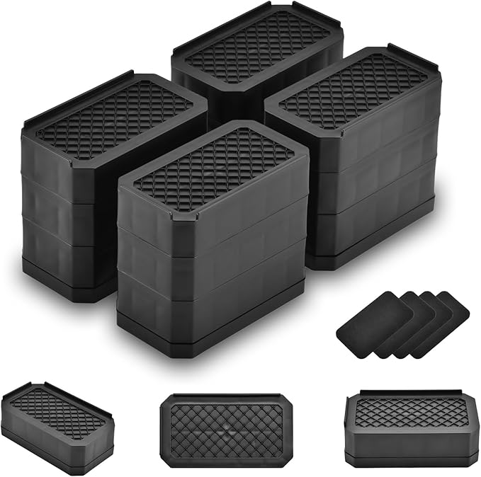 Rectangle Bed Risers Furniture Risers Heavy-Duty Rectangular Adjustable Block Lift to 3 inches and 4.3 inches Desk, Sofa, Chair Legs, Support up to 4000 pounds BK-3