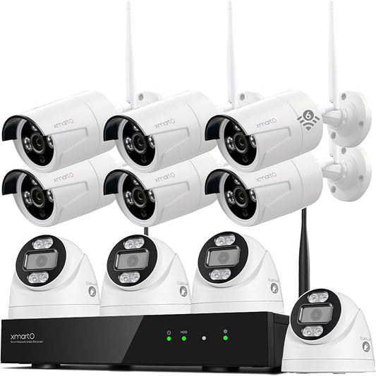 xmartO 10CH 10 Pcs Home Security Camera Kit, 4 * 2K HD Dome Camera and 6 * 2K 3MP Super HD WiFi Home Security Camera, 2-Way Audio, Night Vision, 24/7 Surveillance Camera, No Monthly Fee