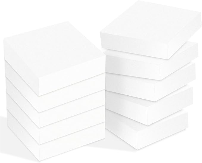 White Sticky Notes 3 x 3 Inch,10 Pads Self-Stick Notes Pads,100 Sheets/Pad Super Sticking Power Memo Post Stickies,1000 Sheets Total High Stickiness Square Sticky Notes for Office,Study,Home