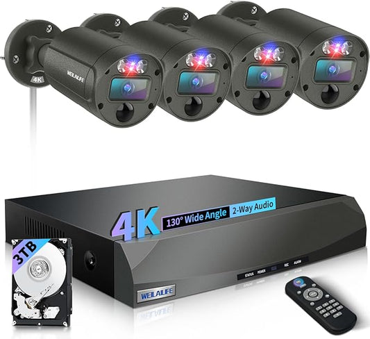 【130° Wide Angle】 Outdoor Wired Security Camera System, Wired Cameras for Home Security, Home POE Video Surveillance Systems, Surveillance DVR Kits