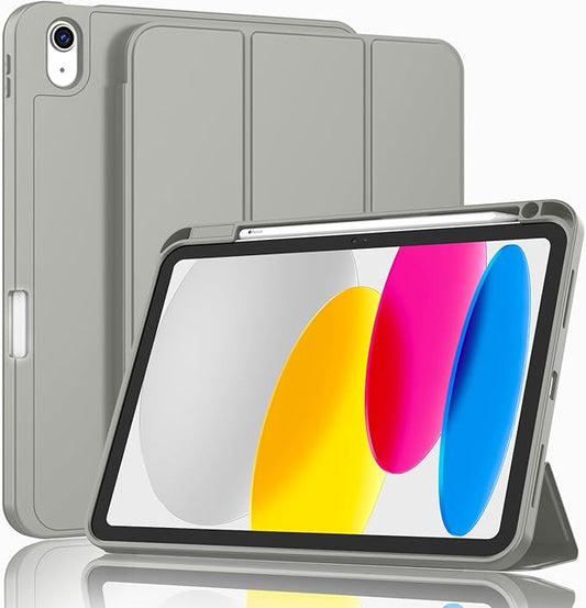 ZryXal iPad (A16) Case/iPad 10th Generation Case [11-Inch 2025/10.9 Inch 2022] with Pencil Holder, Smart Cover with Soft TPU Back [Support Auto Wake/Sleep] (Smoky Gray)
