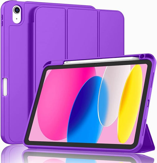 ZryXal iPad (A16) Case/iPad 10th Generation Case [11-Inch 2025/10.9 Inch 2022] with Pencil Holder, Smart Cover with Soft TPU Back [Support Auto Wake/Sleep] (Grape Purple)